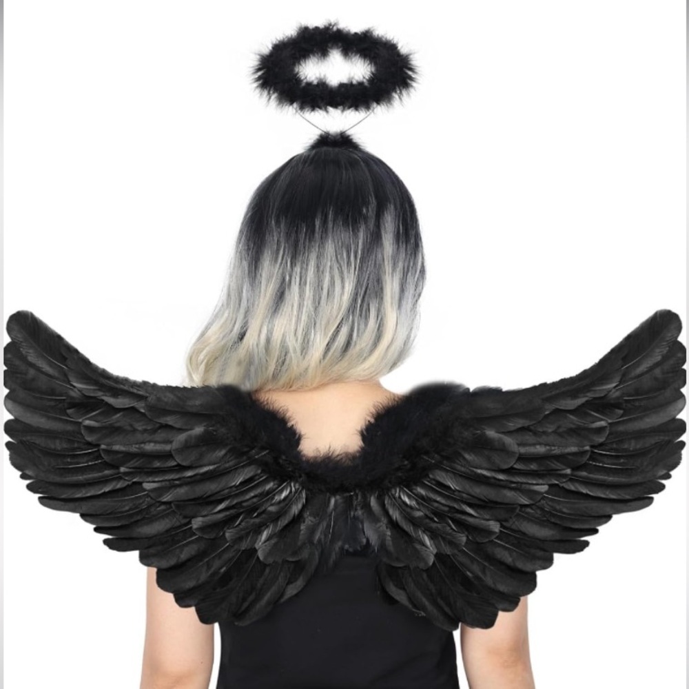 ~Black Angel Wings & Halo Feather Wings for Adults/Kids~